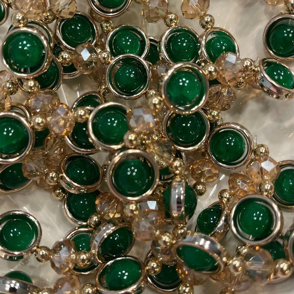Green & Gold Toned Glass Beaded Bracelets NWOT